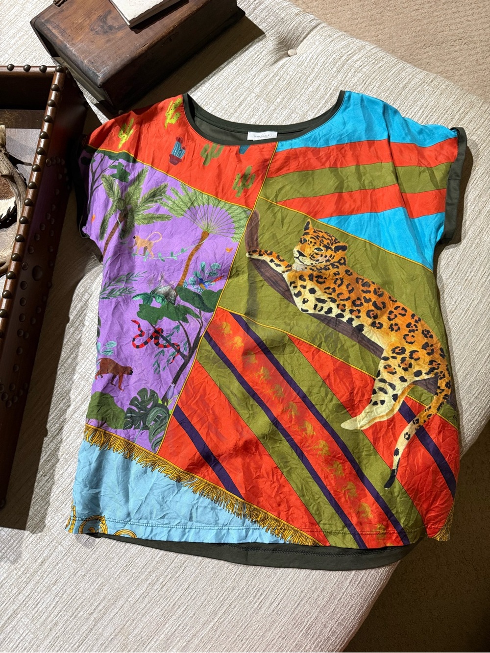 Van Laack 100% Silk Leopard Jungle Scarf Print Blouse Top Sz 40 Germany